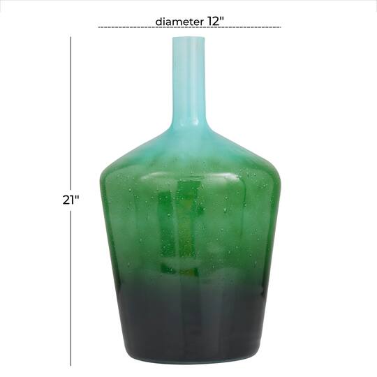 Green Glass Modern Vase, 21" x 12" x 12"